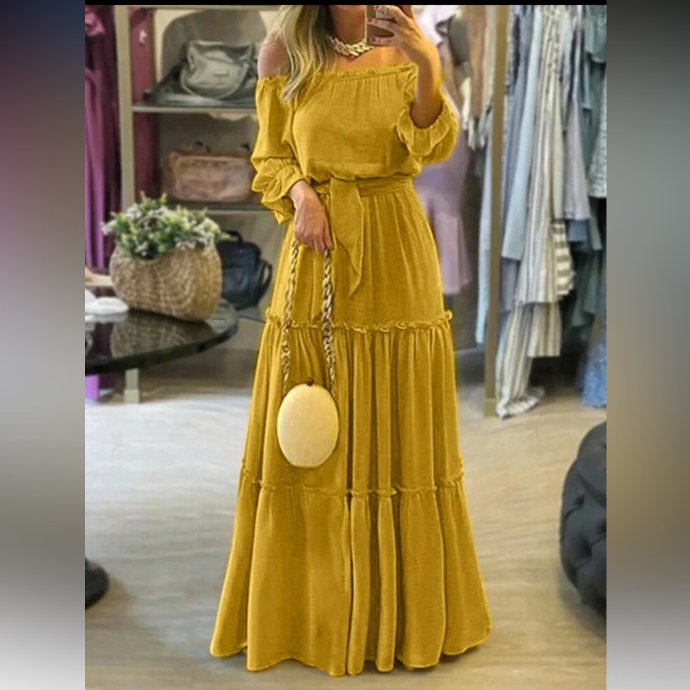 NEW - Elegant Mustard Maxi Dress
